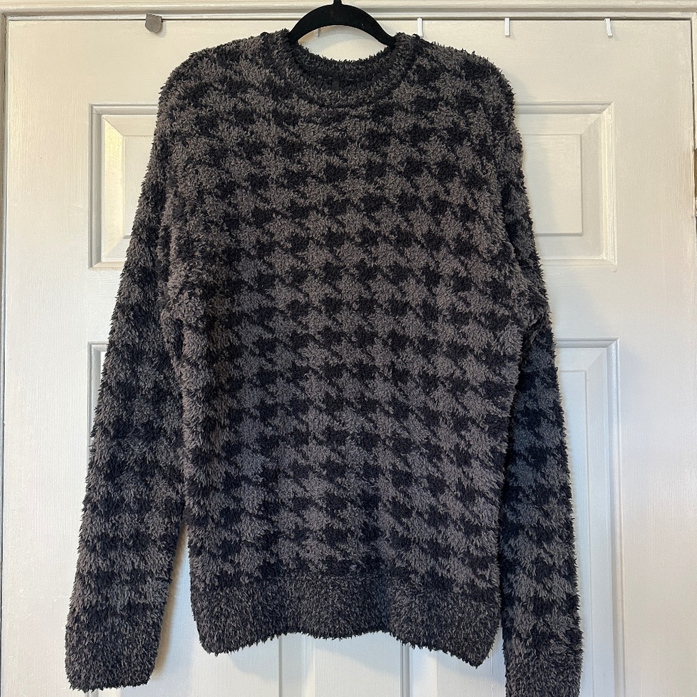 Skims Cozy Knit Unisex Oversized Pullover Sweater Black Gray Houndstooth Sz S/M